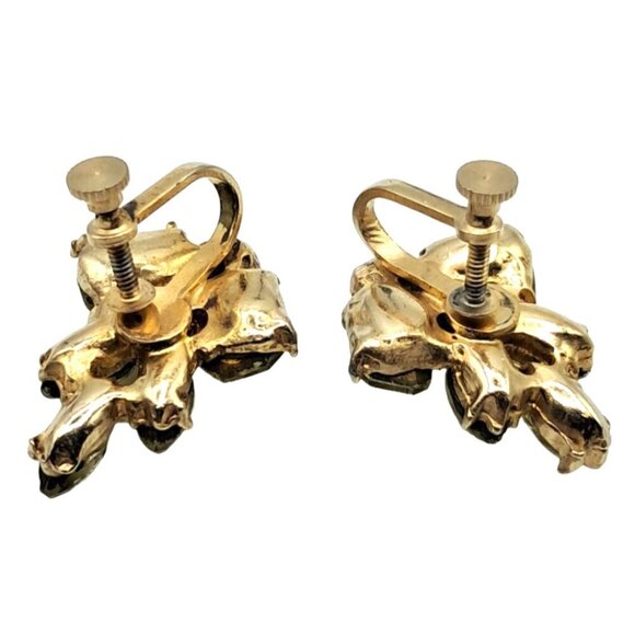 Yellow Rhinestone Earrings Clear Accents Screw Ons Vintage Costume Jewelry - Picture 6 of 6